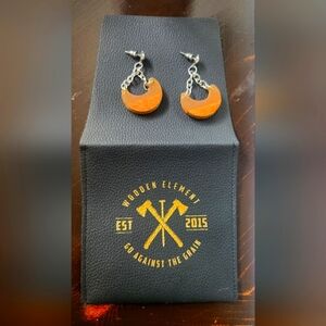Wooden Element Orange Crescent Earrings NWOT
